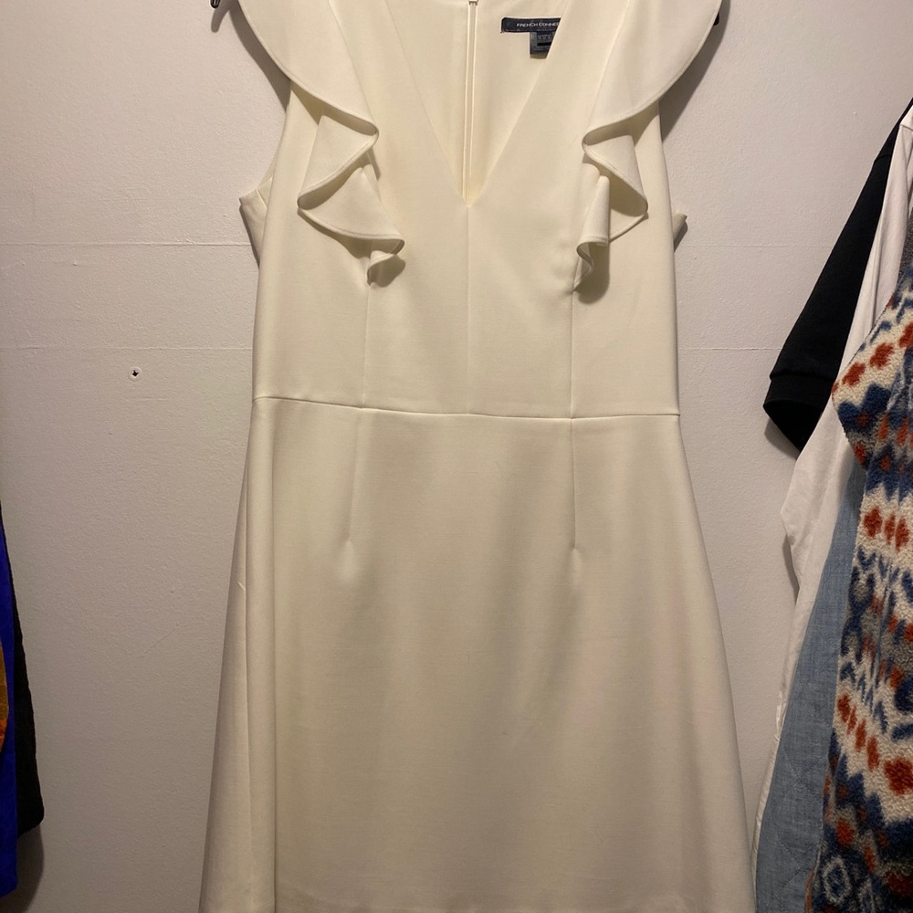 French Connection, white, ruffle, deep V, size 8